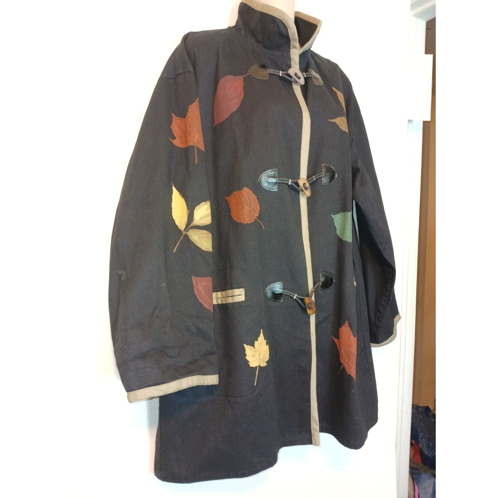 Vintage Hand Painted Art To Wear Black Cotton Jacket Toggle Gloria Artiguez D143 - Picture 8 of 10